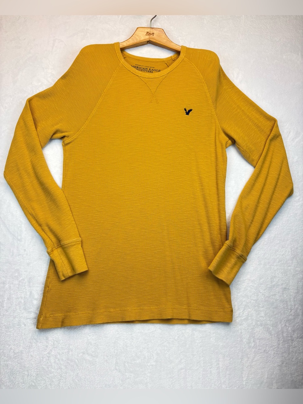 American Eagle Outfitters Men’s Mustard Waffle-Knit Crewneck Sweater